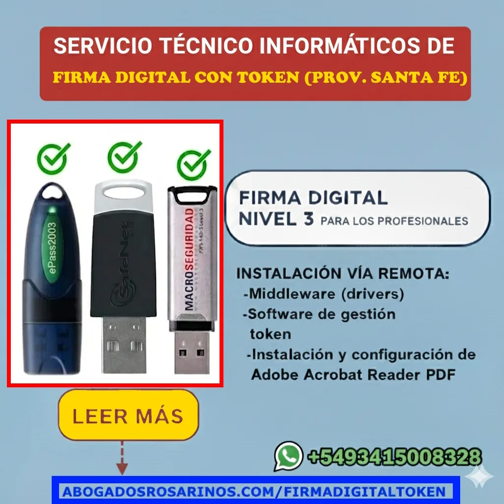 Servicio Técnico Informático vía remota para instalar driver y software para Token en la Provincia de Santa fe.