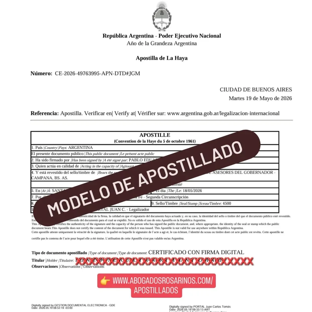 Modelo de Apostillado en formato PDF con firma digital y su forma de validación online.
